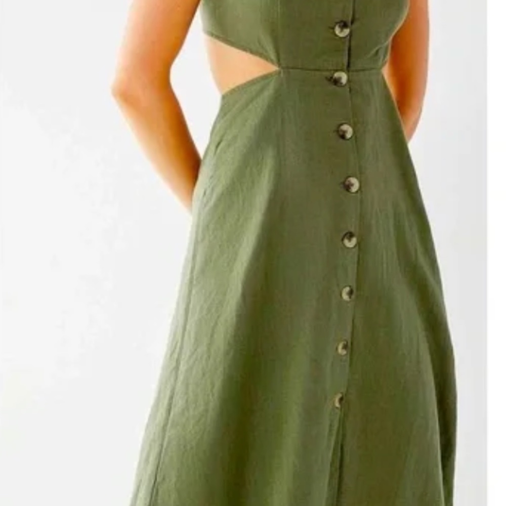Urban Outfitters Halter Tie, Button-up, Midi, Linen Dress, Green, Size S